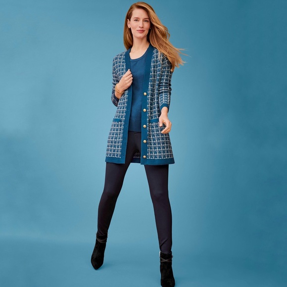 Talbots Sweaters - Talbots | Merino Wool V-Neck Cardigan Texture Plaid Size L